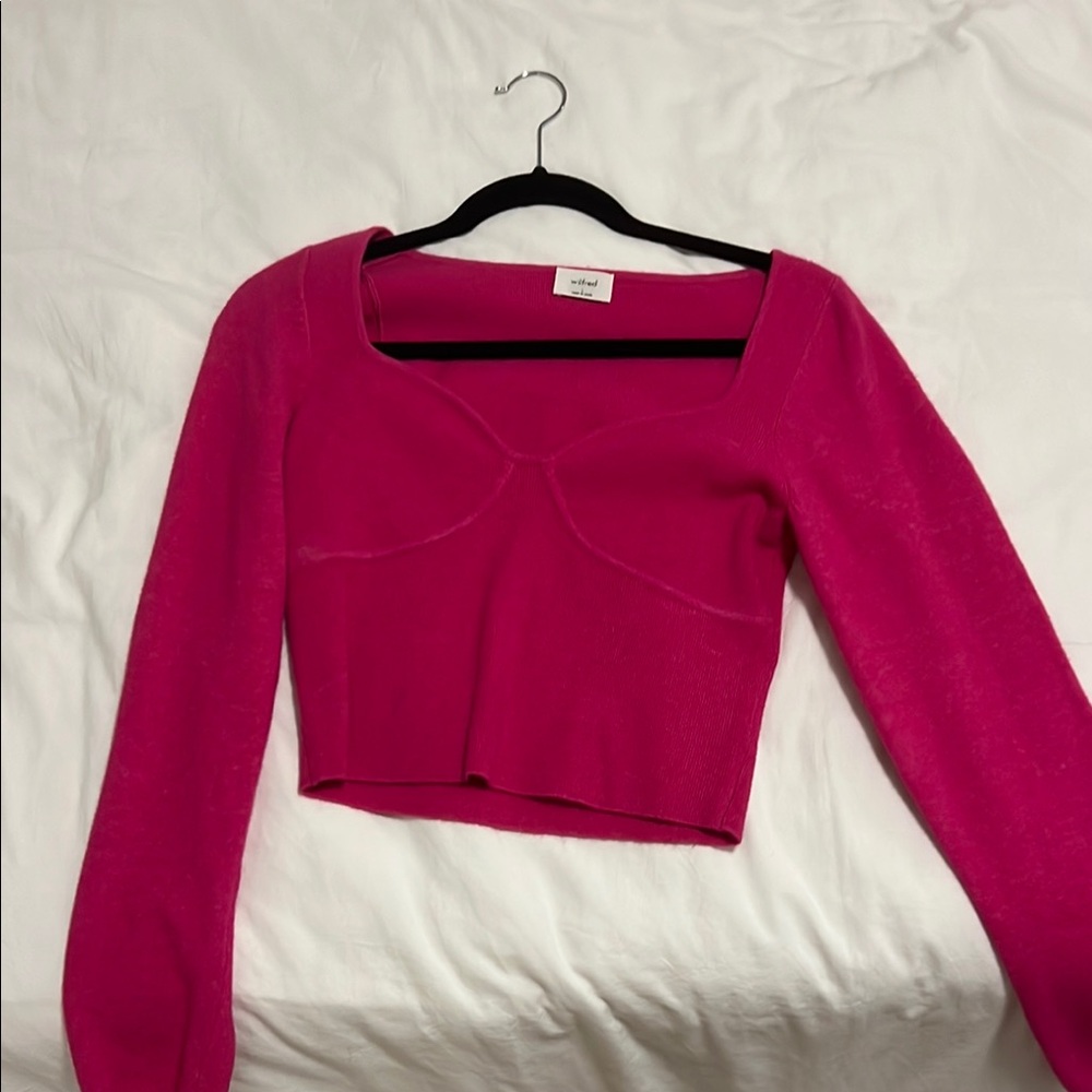 Aritzia Fuchsia Long-Sleeve Square Neck Crop Top
